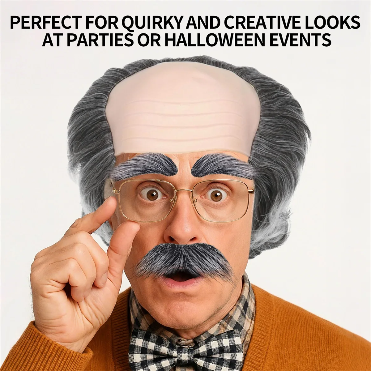 Easter Short Curly Old Man Bald Cap Wigs Mad Gray Scientist Synthetic Balding Anime Cosplay Wig for All Role-Playing Enthusiasts
