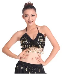 High quality brand new women cheap belly dance sexy Apron tops,bellydance costume top on sale 13color performance top with coins