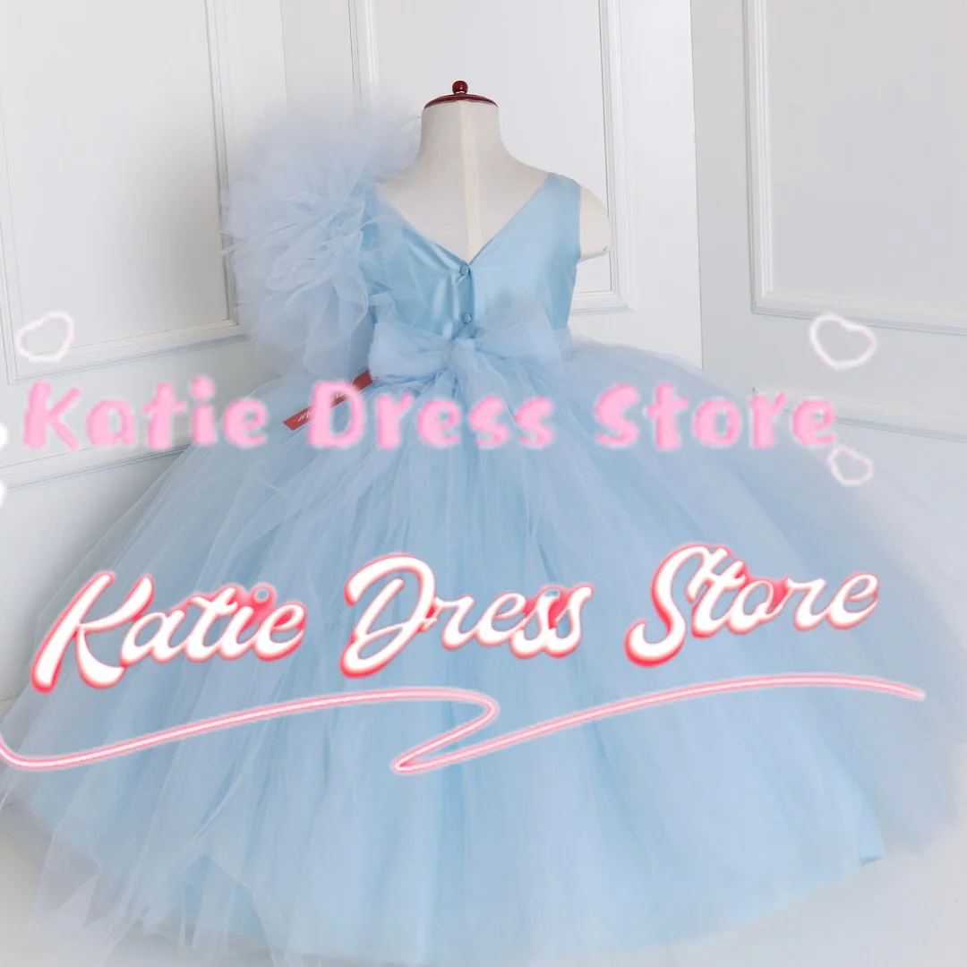 

Индивидуальное небесно-голубое платье для девочки на свадьбу, из тюля, пышное, без рукавов, для детского дня рождения, элегантное бальное платье для первого причастия