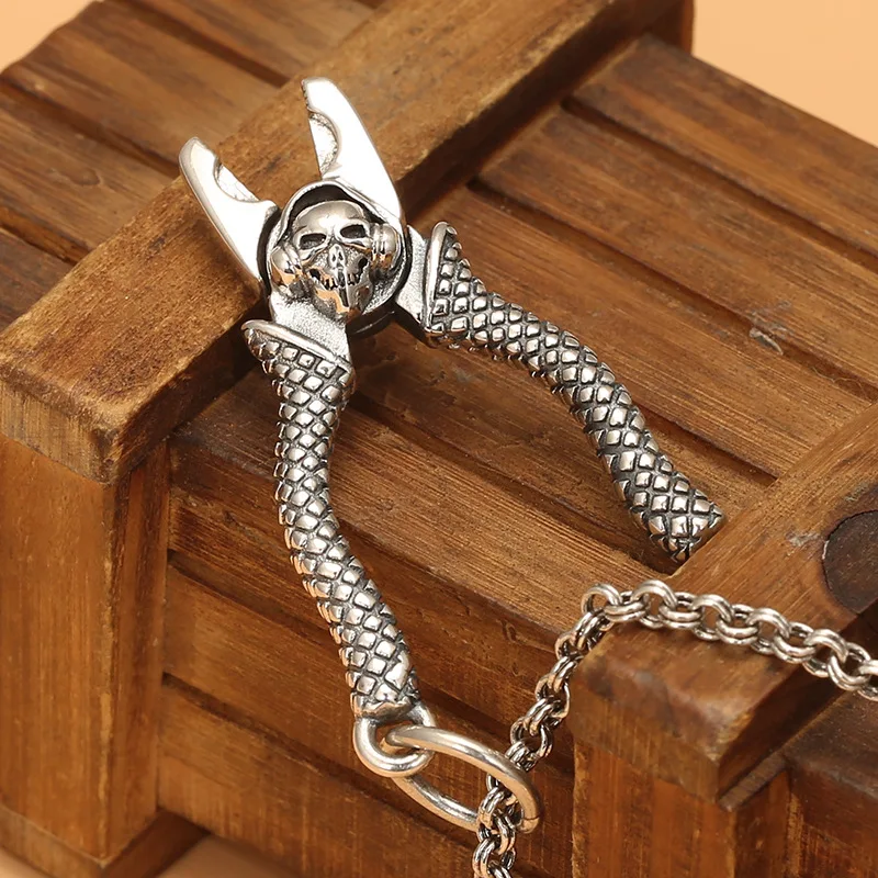 S925 sterling silver punk style pliers pendant men's thai silver retrostylish vise pendant sweater chain pendant