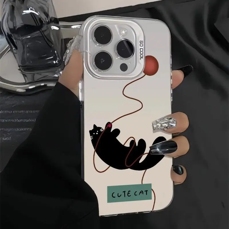 

Чехол для телефона с кабелем и котом, подходит для iPhone 16, 15, 14, 13, 12, 11 Pro/Max/Plus, противоударный задний чехол с защитой от отпечатков пальцев