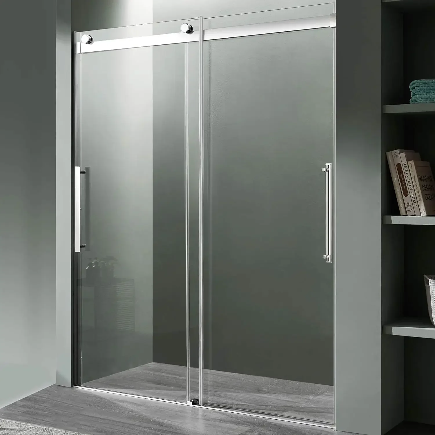 

A Door in Polished Chrome Stella Water Repellent Glass Shower Door with Seal Strip Parts and Handle