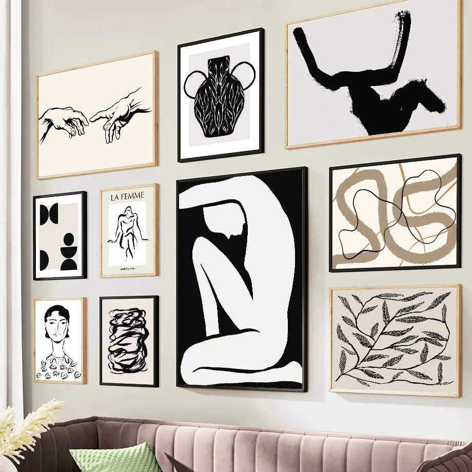 Abstract Girl Body Flower Vase Line Poster Wall Art Canvas Painting Nordic Posters Prints Hotel Pictures For Living Room Deco