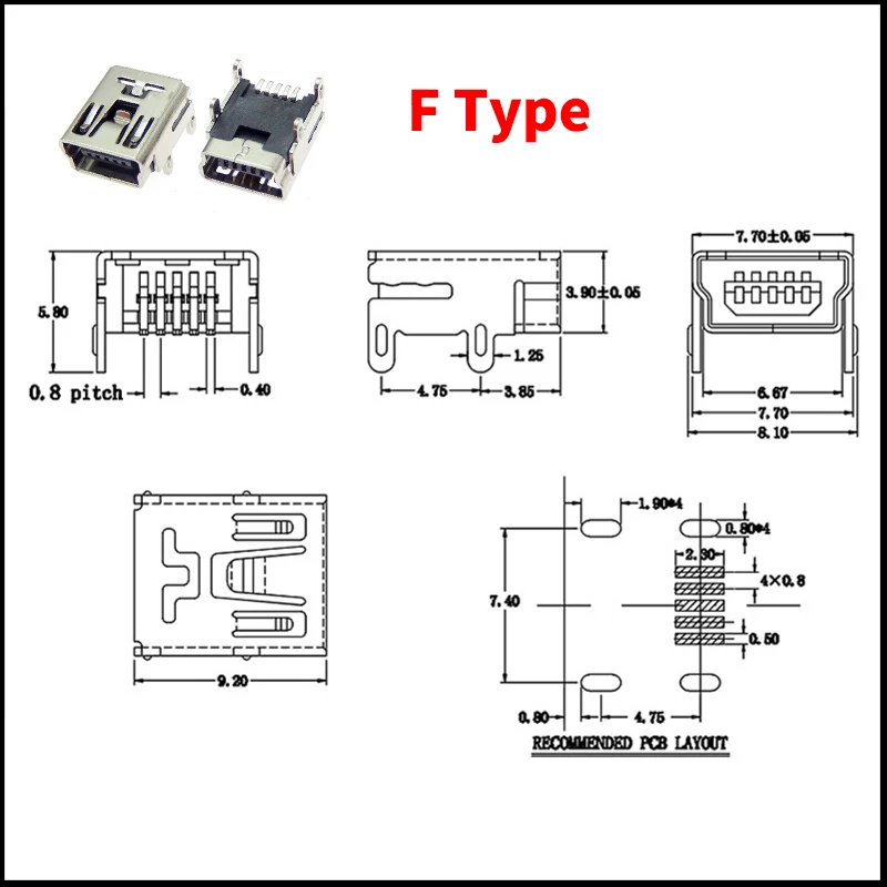 45/90 stücke 9 Typ Mini USB SMT dip 5 Pin Typ B Männlich Weiblich Stecker Port Jack Schwanz Buchse stecker Terminal Kits für Diy Reparatur – Detail 9