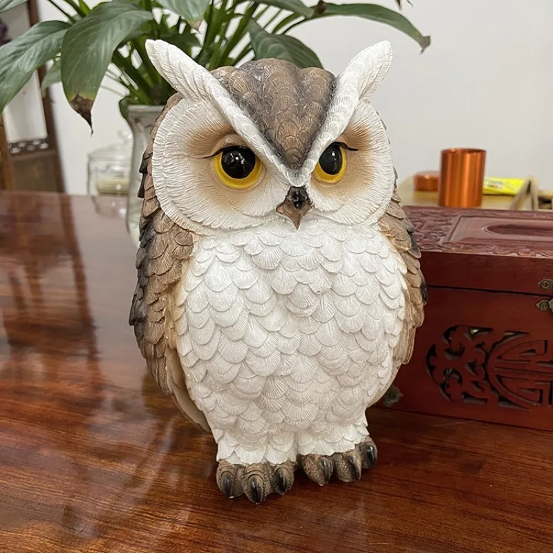 Owl Statue Animal Bird Sculpture Miniature Decorative Ornament Resin Figurine Garden Decoration for Backyard Patio Flowerpot