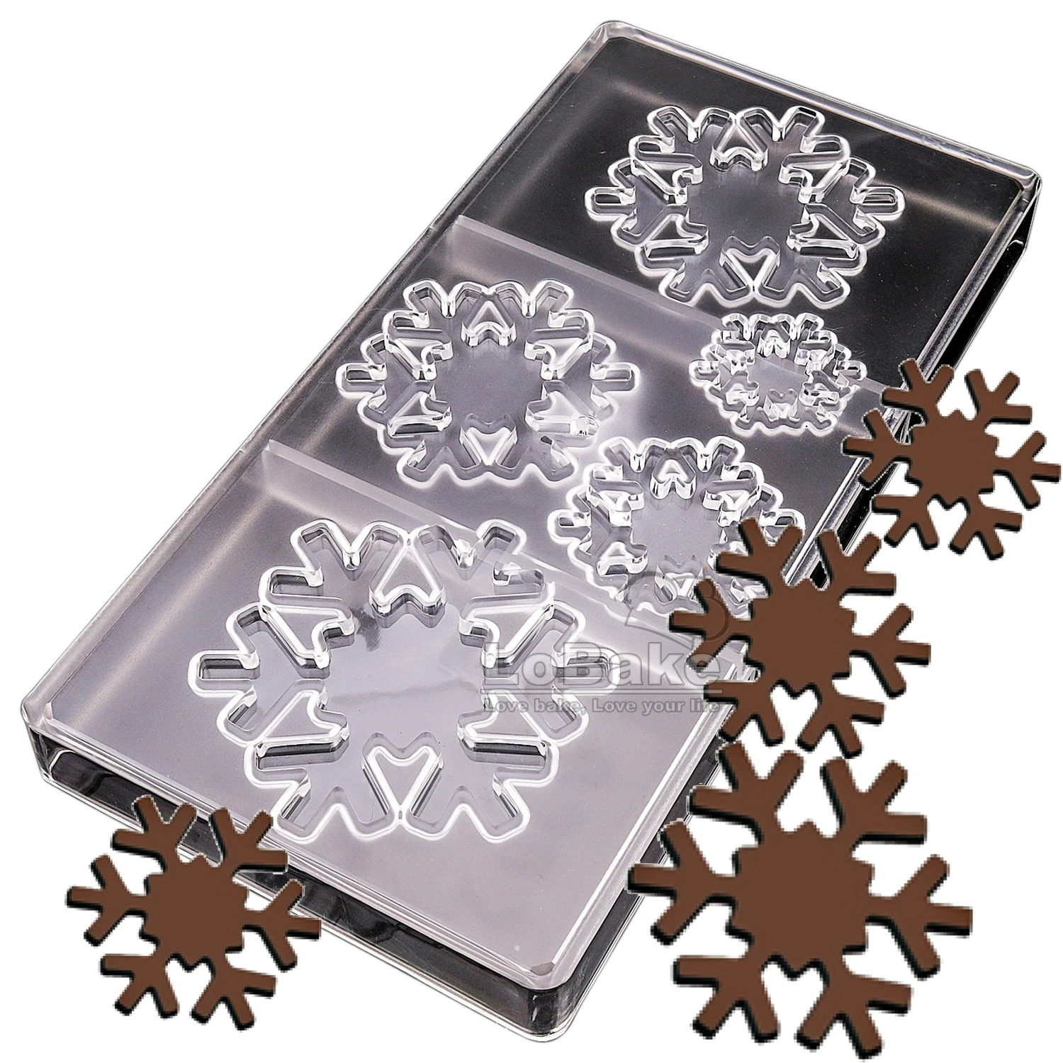 5 Wells Different Size Snowflake Shape Polycarbonate Chocolate Mold Snow Flower Candy Sugarcraft Making DIY Sugarcraft Supplies