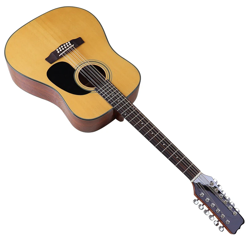 High Gloss 12 String Acoustic Guitar 41 Inch Western Guitar Spruce Wood Top Folk Guitar Black and Natural Color