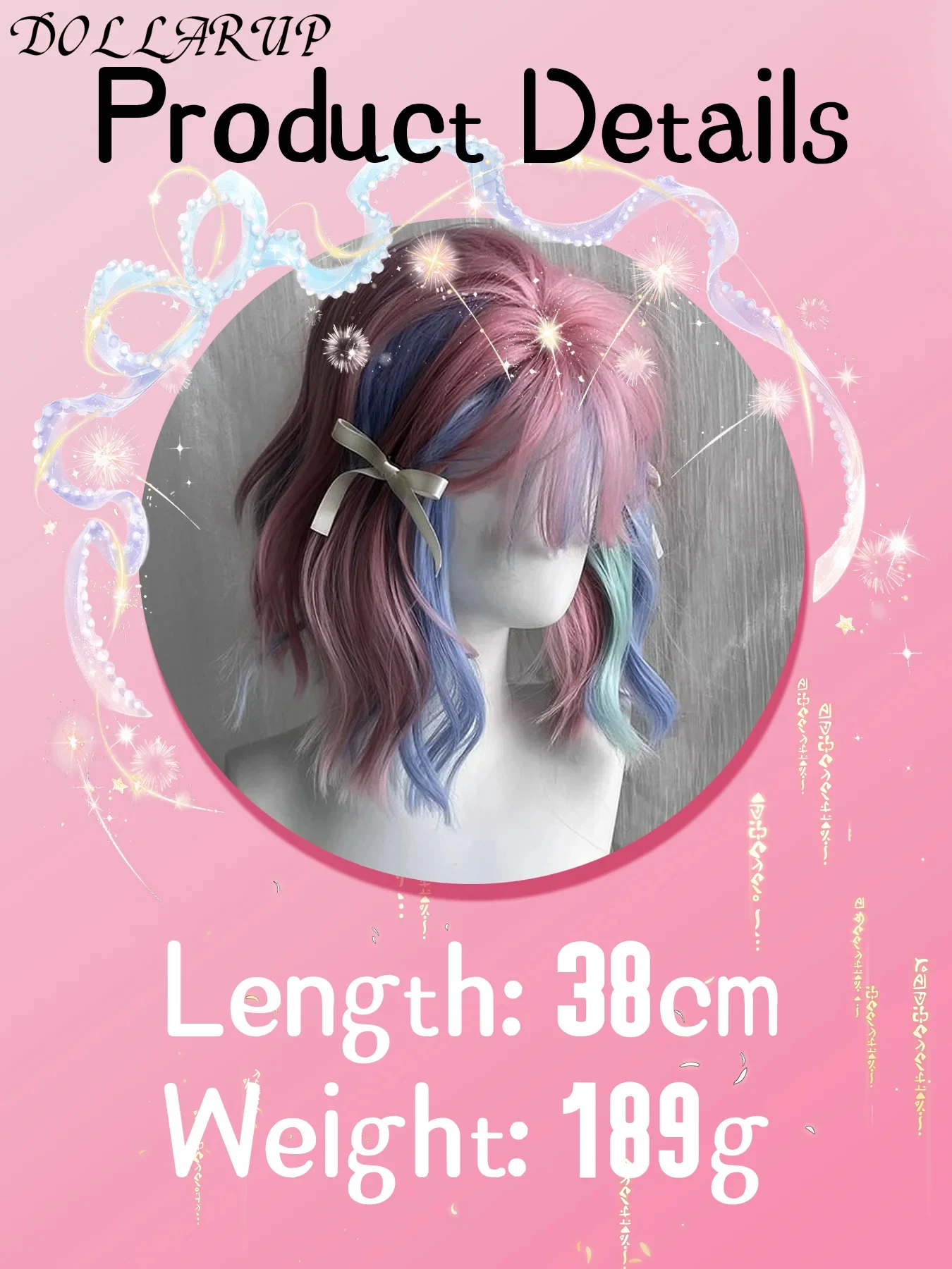 JKL مماثلة مجعد قصير الباروكات الاصطناعية قوس قزح الملونة حورية البحر شعر مستعار للنساء تأثيري هالوين زي متعدد الألوان #2