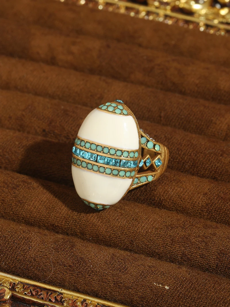 Vintage-Ringe aus weißem Emaille-Kristall, Naturstein, weißer Opal für Damen, Tropföl, Sommerschmuck, oval, Valentinstag-Accessoires