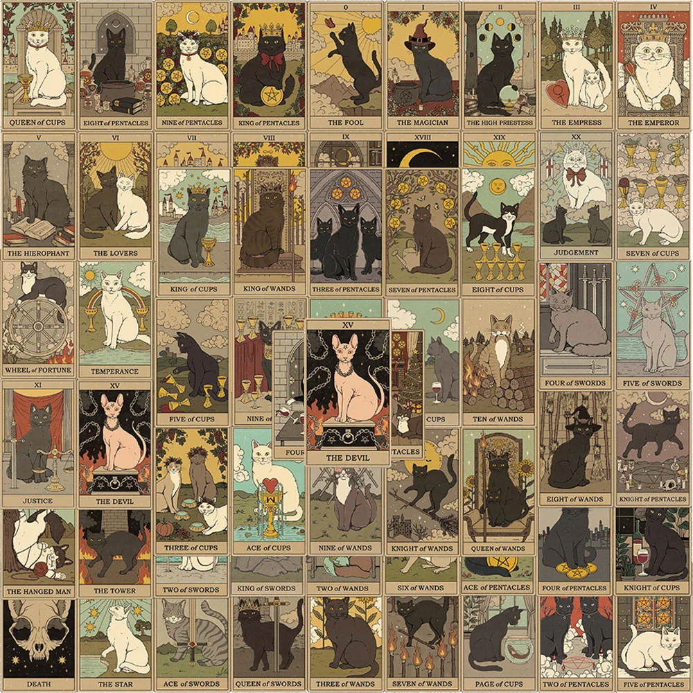 10/30/72 قطعة خمر الكلاسيكية القط نمط التارو ملصقات الديكور الشارات لعبة Laptop بها بنفسك محمول سكيت مقاوم للماء ملصق ريترو حزم #1