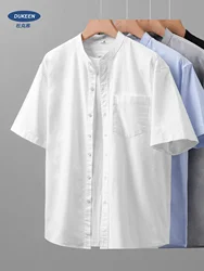 DUKEEN Short-Sleeve Oxford Shirts for Men 2024 Summer Casual Stand-Collar White Tops 100% Cotton Basic Men's Clothing