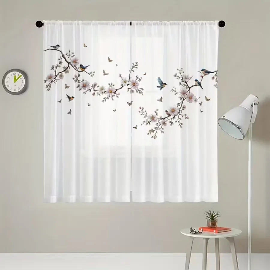 2PCS Digital Print Sheer Curtain, Flower Bird Butterfly Nature Garden Spring Window Drapes for Living Room Bedroom Home Decor view 3