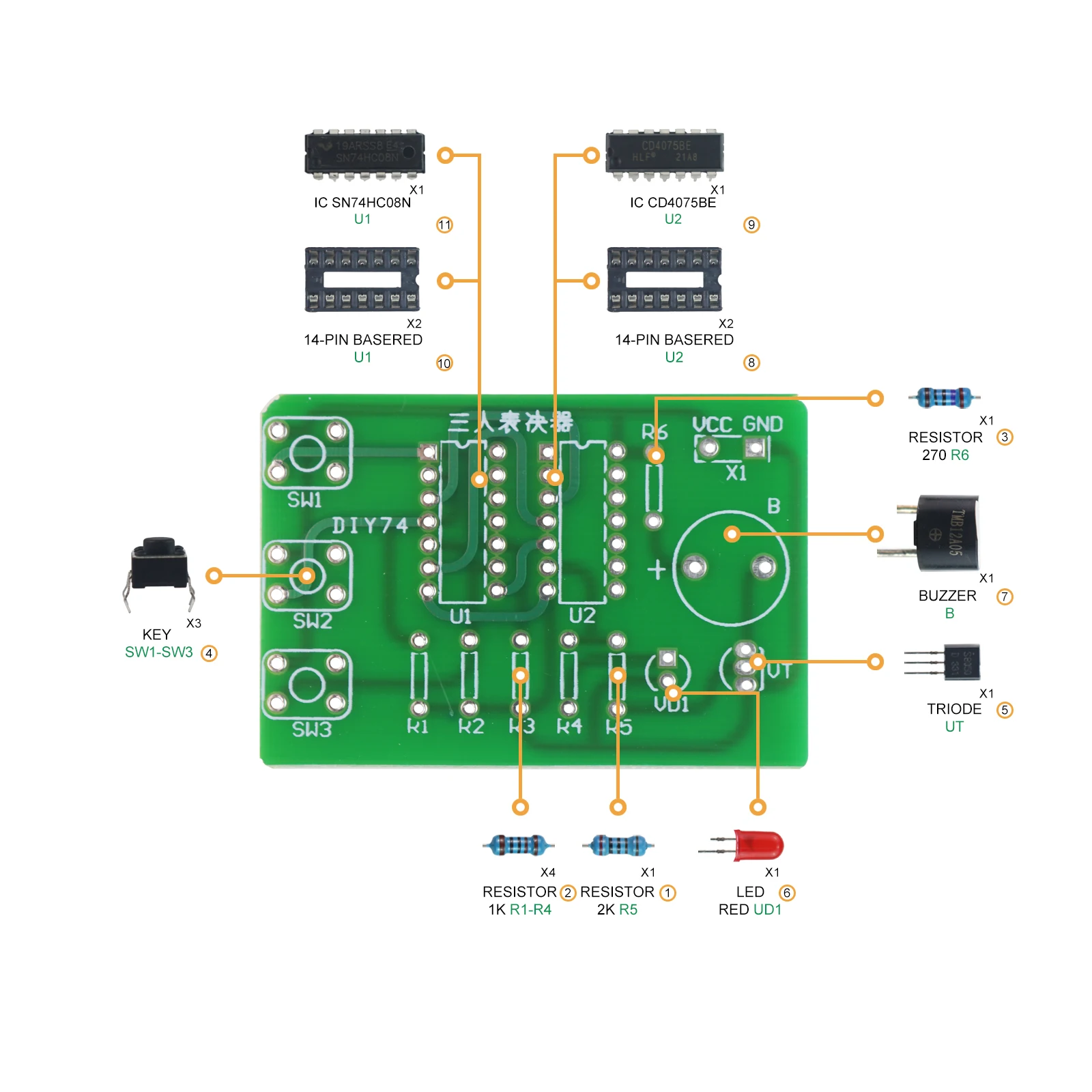 DIY Electronic Kit Three-Person Voting Machine Circuit Lab Kit F or Training Student LABS On Electronic Principles