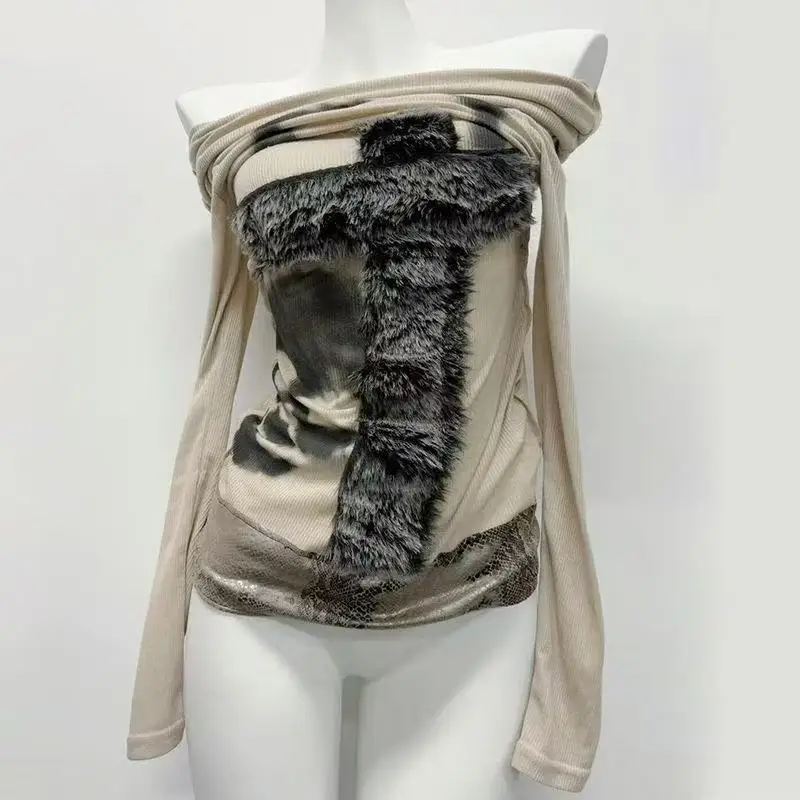 American Shim ancient spice girl punk dark wind long sleeve T-shirt wearing waste earth style Abby cross one shoulder coat