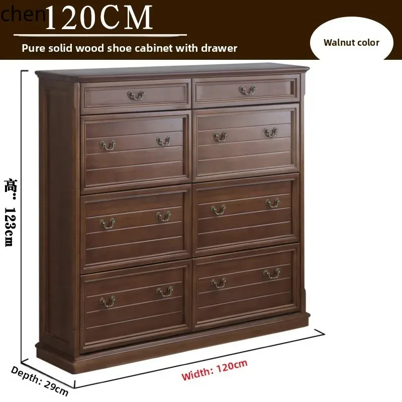 Solid Wood Flip Bucket Small Apartment Entrance Shoe Cabinet Doorway Household Entryway Hallway StorageN10