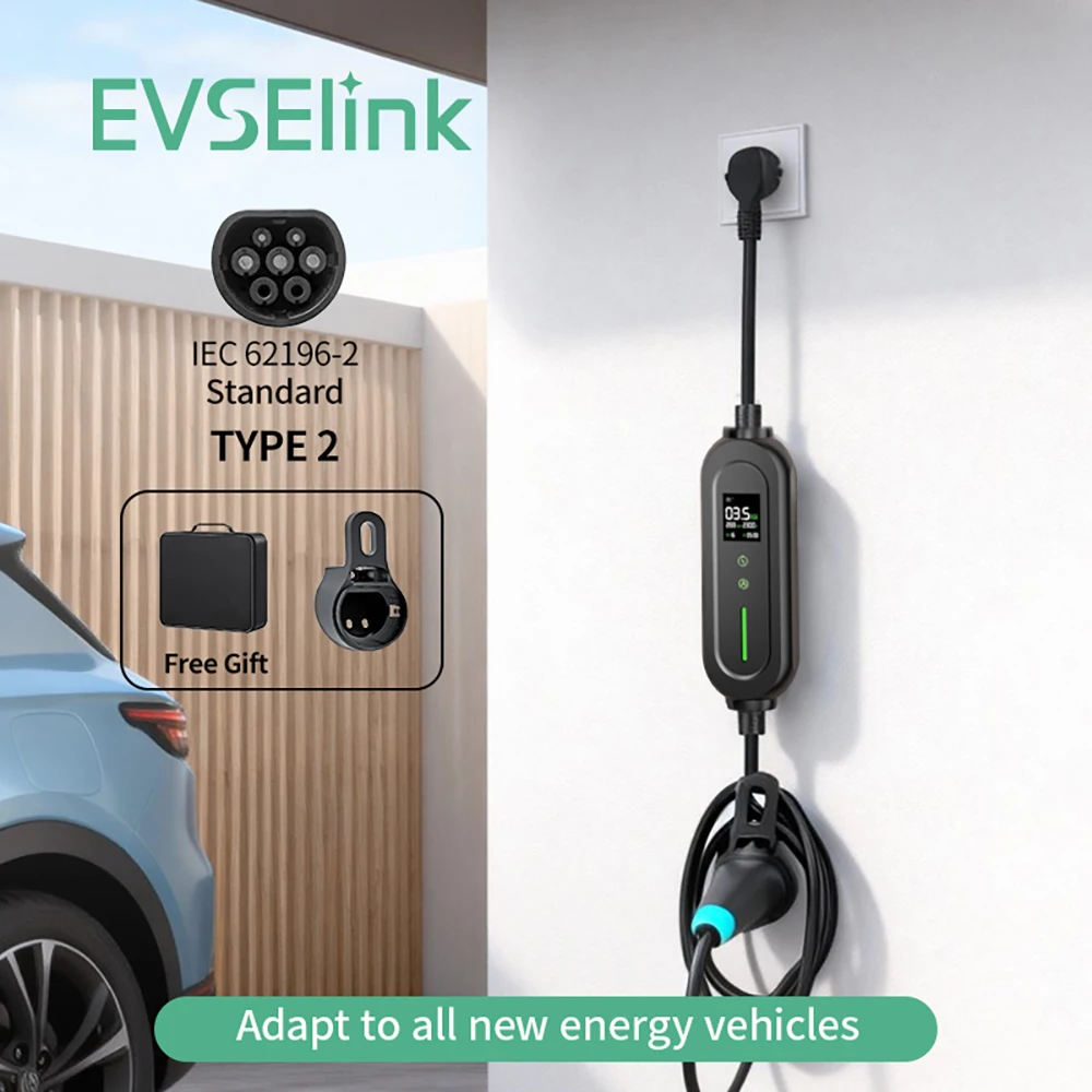 

Портативное зарядное устройство для электромобилей 3.5 кВт, настенная зарядная станция Type2 16А 1-фазная, быстрая зарядка, кабель 5 м для электромобилей