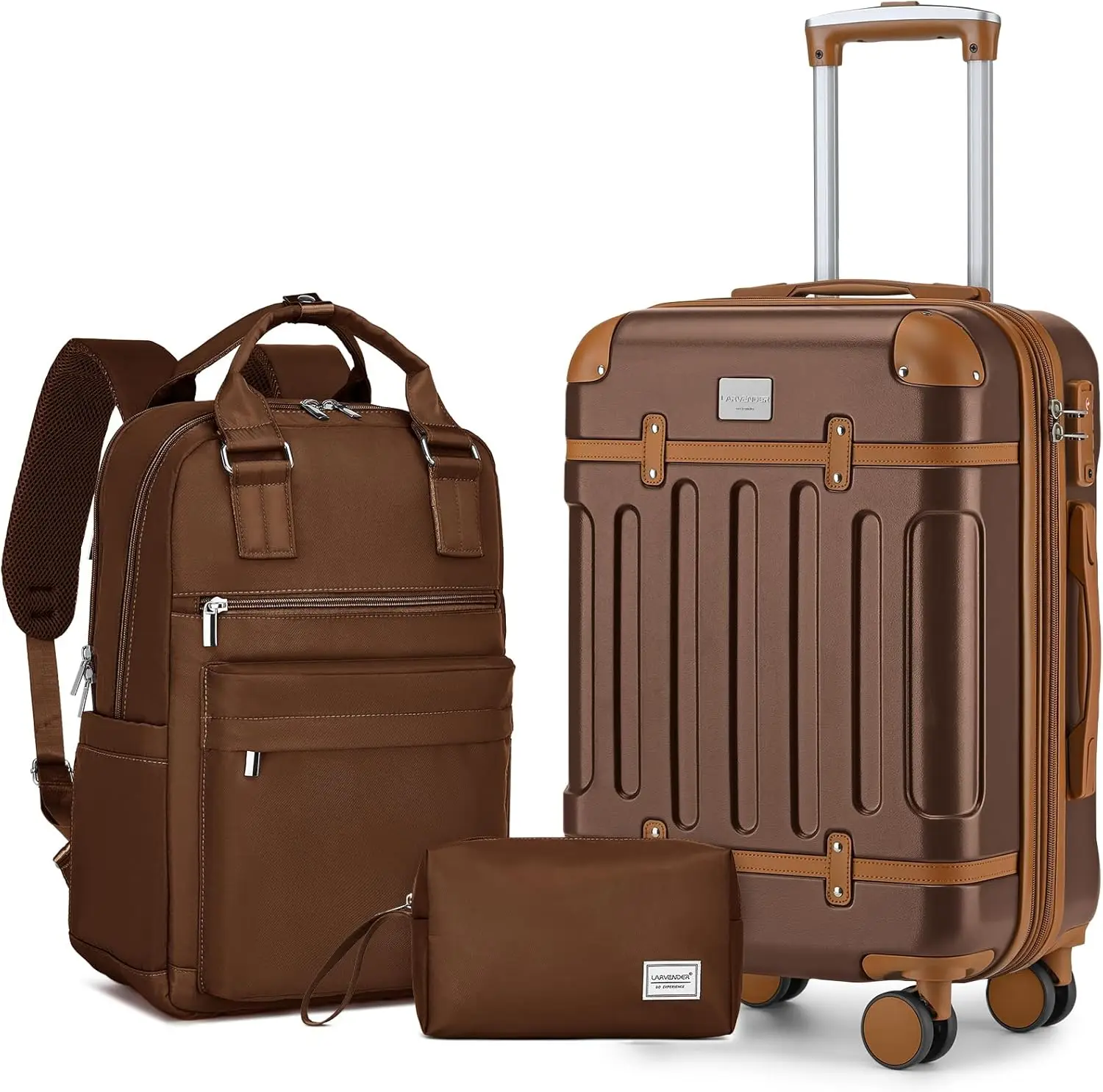 

3-Piece Expandable Carry-On Luggage Set with TSA Lock, Hardshell Suitcase and Travel Backpack for Women