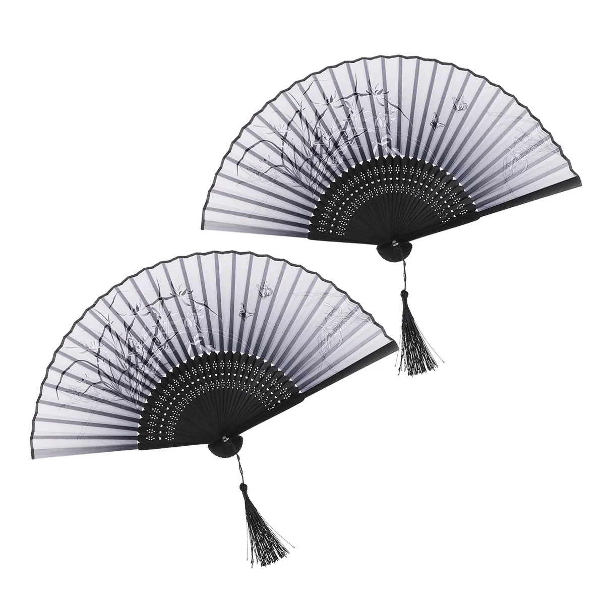 

2 Pcs Folding Fan Classic Japanese Tassel Dance Bamboo H Women Elegant Durable Portable Home Office Decor Gifts