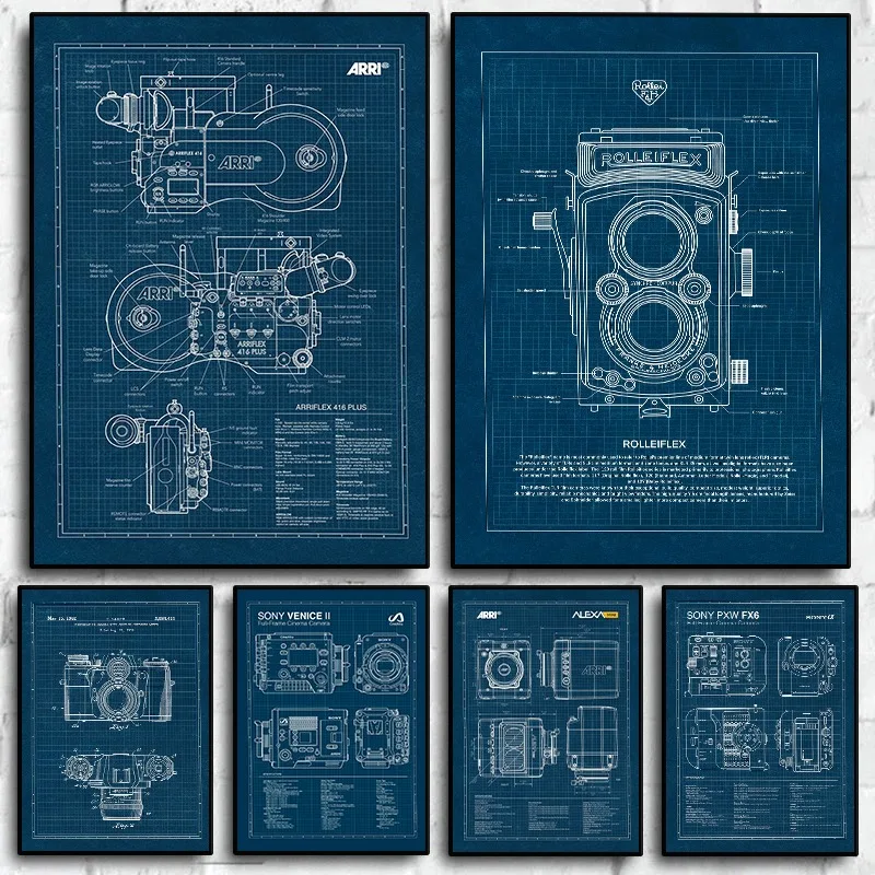 Vintage Leica Camera Blueprint Poster Photography Classic Camera Canvas Painting Wall Art for Room Home Decor Photographer Gi