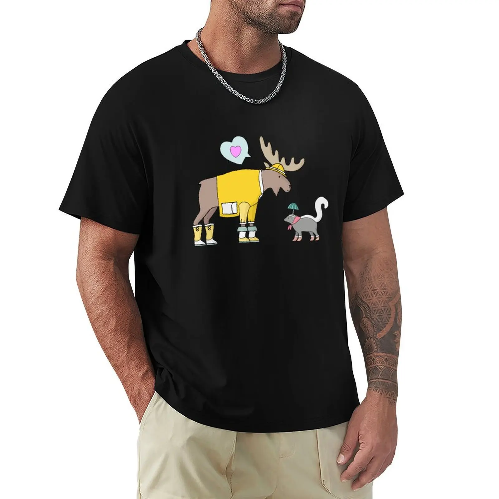 

Moose and Skunk T-Shirt Casual Loose Fit Short Sleeve T-Shirt