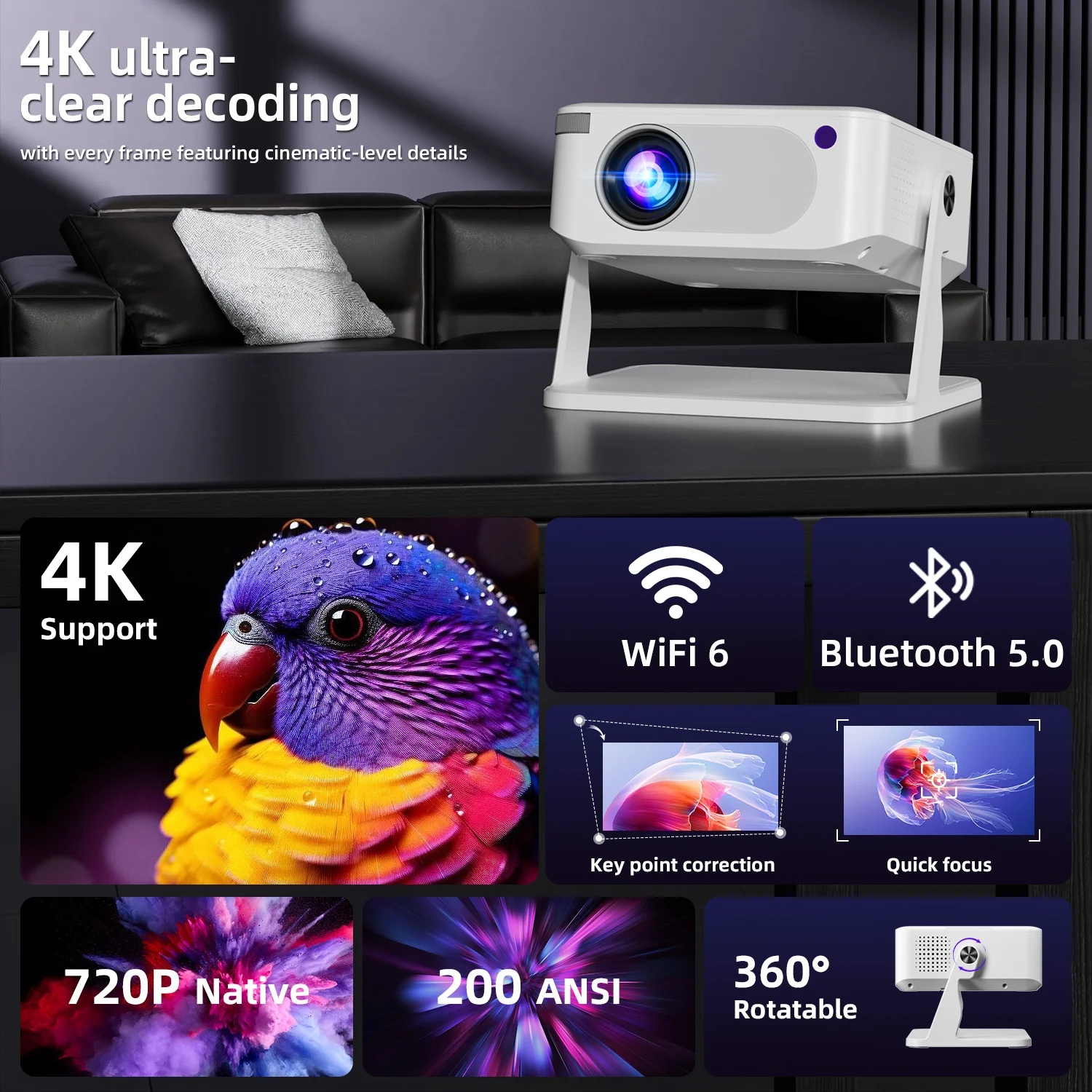 جهاز عرض Xnano HA109 بدقة 4K،  - مراجعة Home Cinema Led Projector وسعره