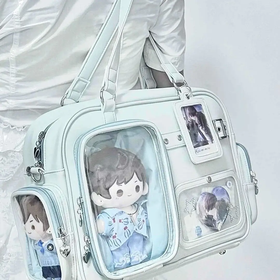 Harajuku Pin Doll 20cm Display Ita Bag Women PU Leather Preppy Style Large Capacity Shoulder Bag Ladies Daily Crossbody Bag Chic