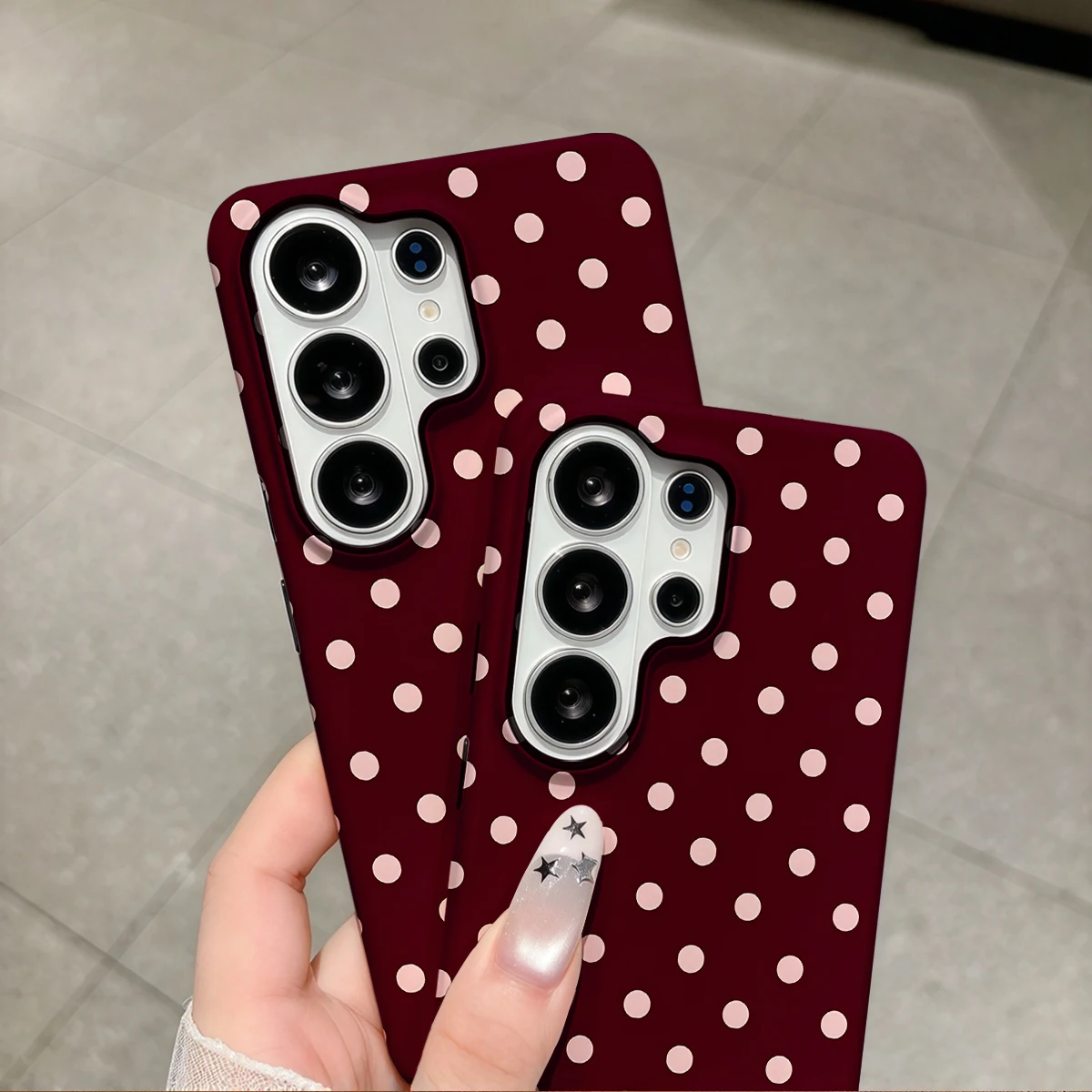 Burgundy Pink Big Dots Phone Case For Samsung Galaxy S26 S25 Ultra S24 S23 Plus Hard Shock‑Absorption 2-in-1Protective Cover