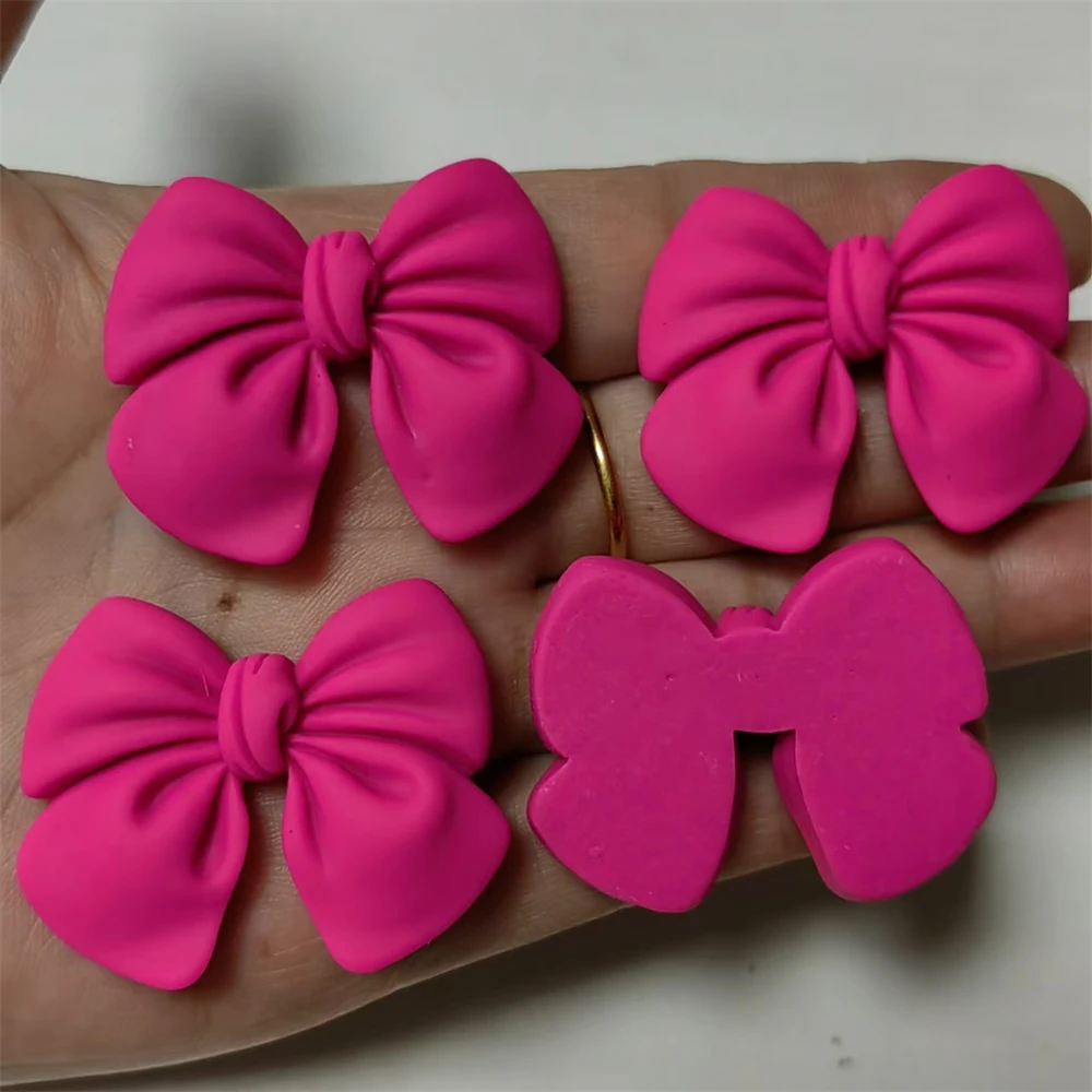 5Pcs Kawaii Pink Rose Red Purple Blue Matte Texture Flatback Large Bow 3D Handcraft Junk Phone Case Car Decorations Charm Supply