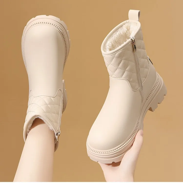 

Northeast Style Women's Snow Boots Thickened Fleece Lined Cold Proof Thick Heel Short Boot Korean Fashion Winter Shoes