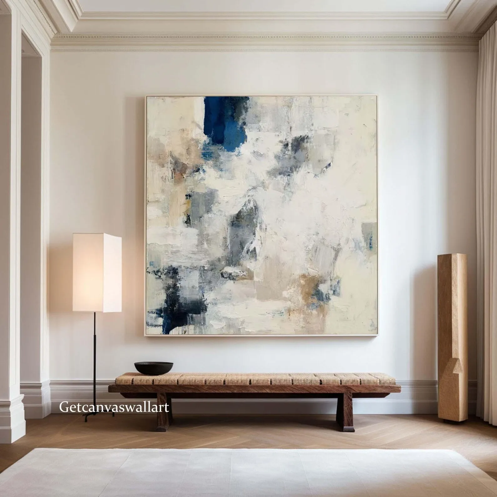 

Mhemyo Large Japandi Style Abstract Hand Painted Oil Painting Textured Indigo Blue Wall Art Modern Minimalist Canvas Home Decor