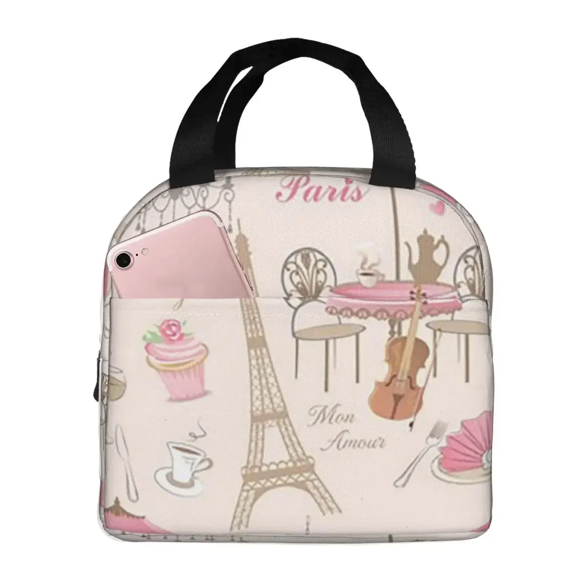 Romantic Paris Eiffel Tower Design Insulated Lunch Bag for Women Kids Leakproof Food Boxes Thermal Lunch Box Tote