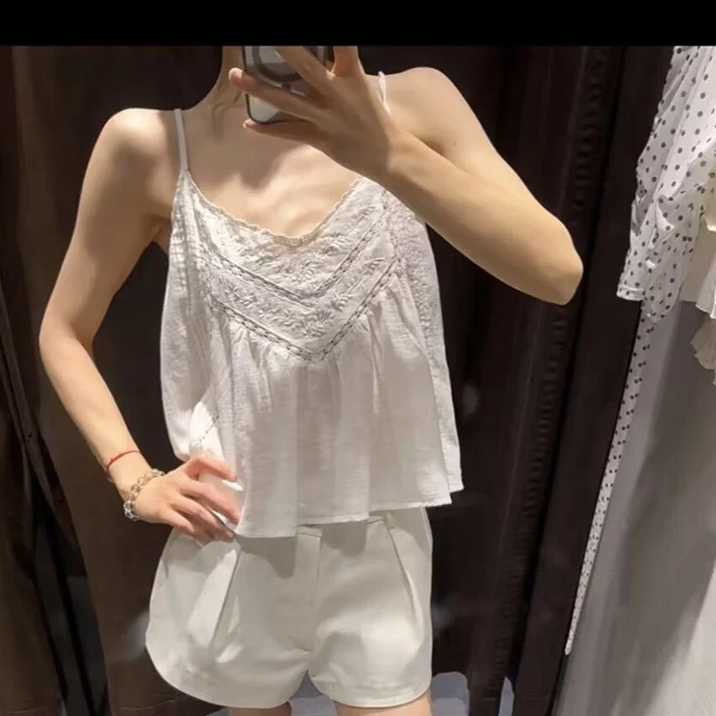 Women's Tops Summer New Chic Embroidery Slim V-neck Sling Comfortable Summer Travel Tops Women's Fashion Youth Street Tops