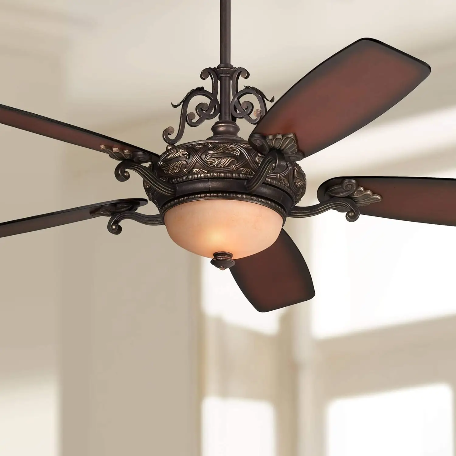 

Casa Vieja 56" Casa Esperanza Vintage Antique Indoor Ceiling Fan 5 Blade LED Light Remote Control Bronze Gold Motor Brown Teak