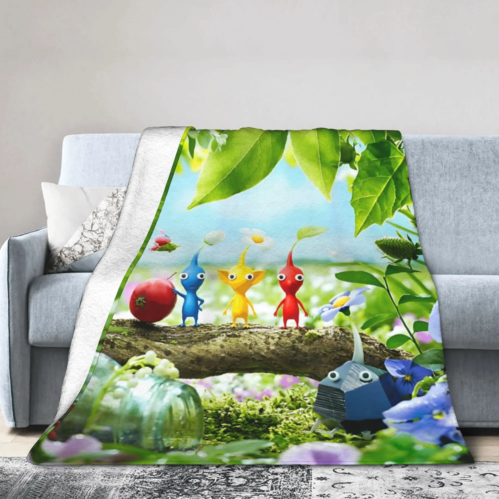 Pikmins 3 Tree Group Shot Game Blanket Cover Flannel Throw Blankets Bedroom Sofa Personalised Ultra-Soft Warm Bedspreads,