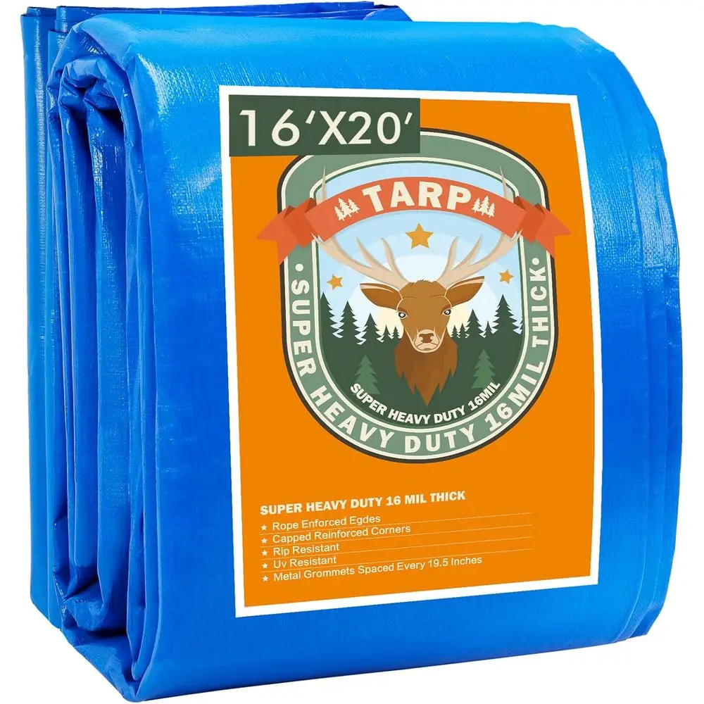 

Прочный водонепроницаемый тент 16x20 футов, полиэтилен толщиной 16 мил с люверсами для уличных укрытий и кемпинга