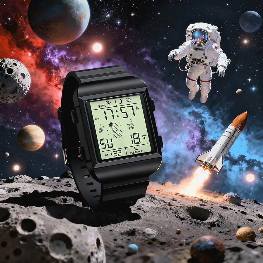 

Square Astronaut Digital Watch Men Women Sports Electronic Wristwatch Spaceman Dial Waterproof Multifunctional Student Watch