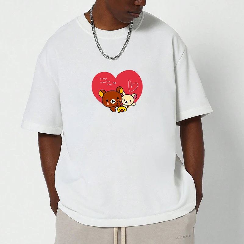 

T-shirts for Men R-Rilakkuma Y2k Clothing 2025 New in Tops Cotton Short Sleeve Tee Oversize T-shirt White Gifts for Boyfriend