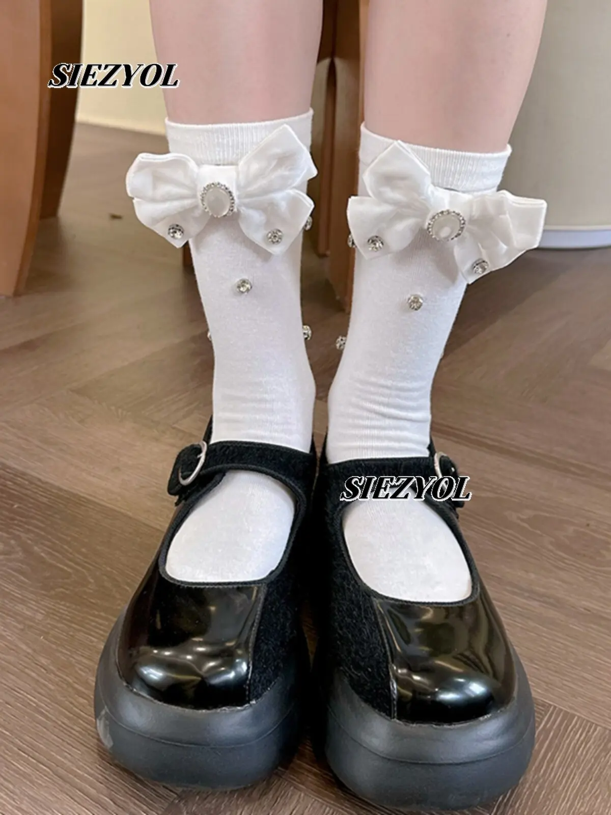 Sweet Princess Big Bows Bright Diamond Calf Cotton Socks Spring Autumn New Arrival Fashion Solid Color Kawaii Ankle Socks