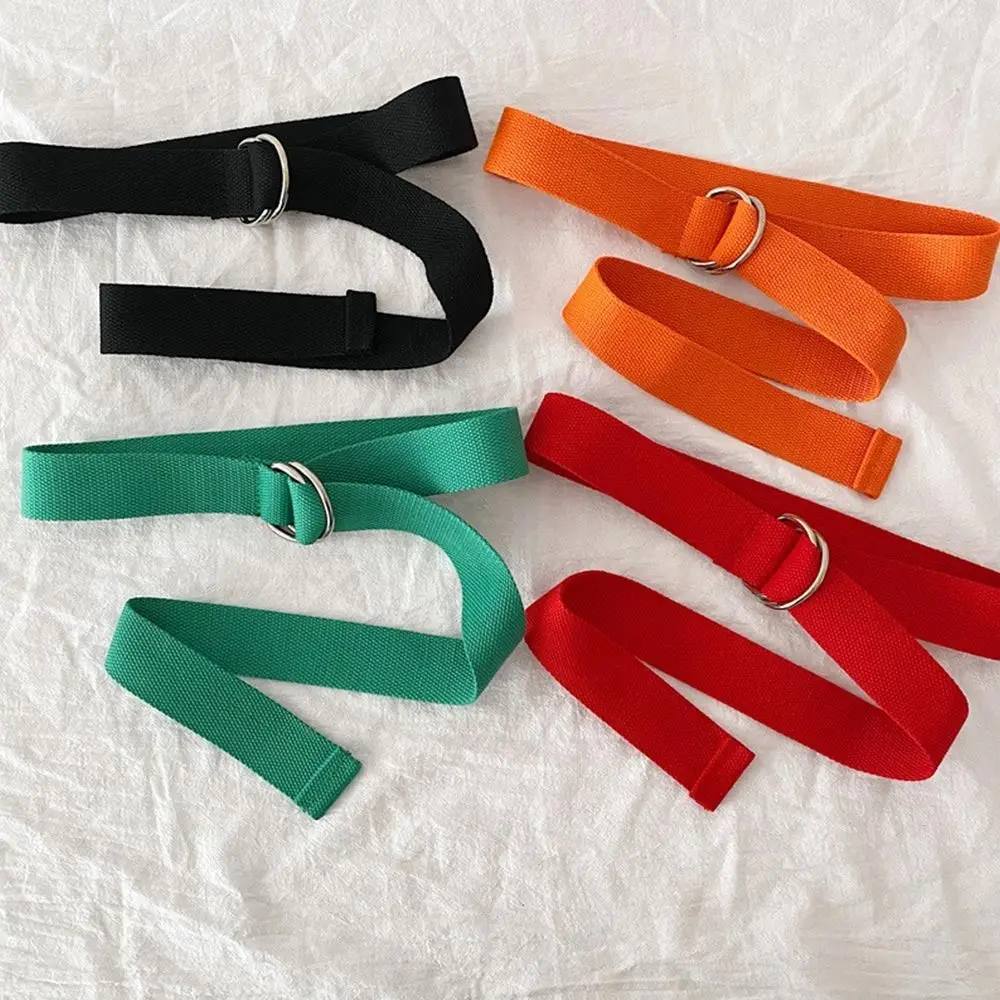 

Korean Style Canvas Belt Casual Solid Color Adjustable Waistband Lightweight Non-Punched Double Ring Buckle for Women & Men