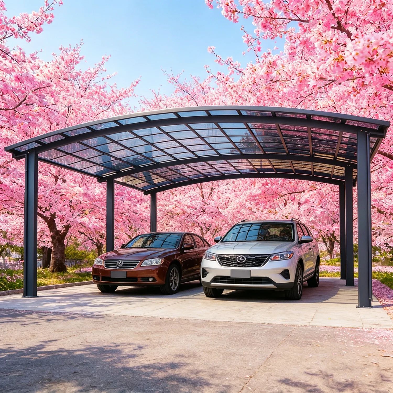 Outdoor Canopies Garage Tent, Aluminum Curved Carports, Weatherproof Car Shelter Car Shed for Family Vehicle Parking & Storage