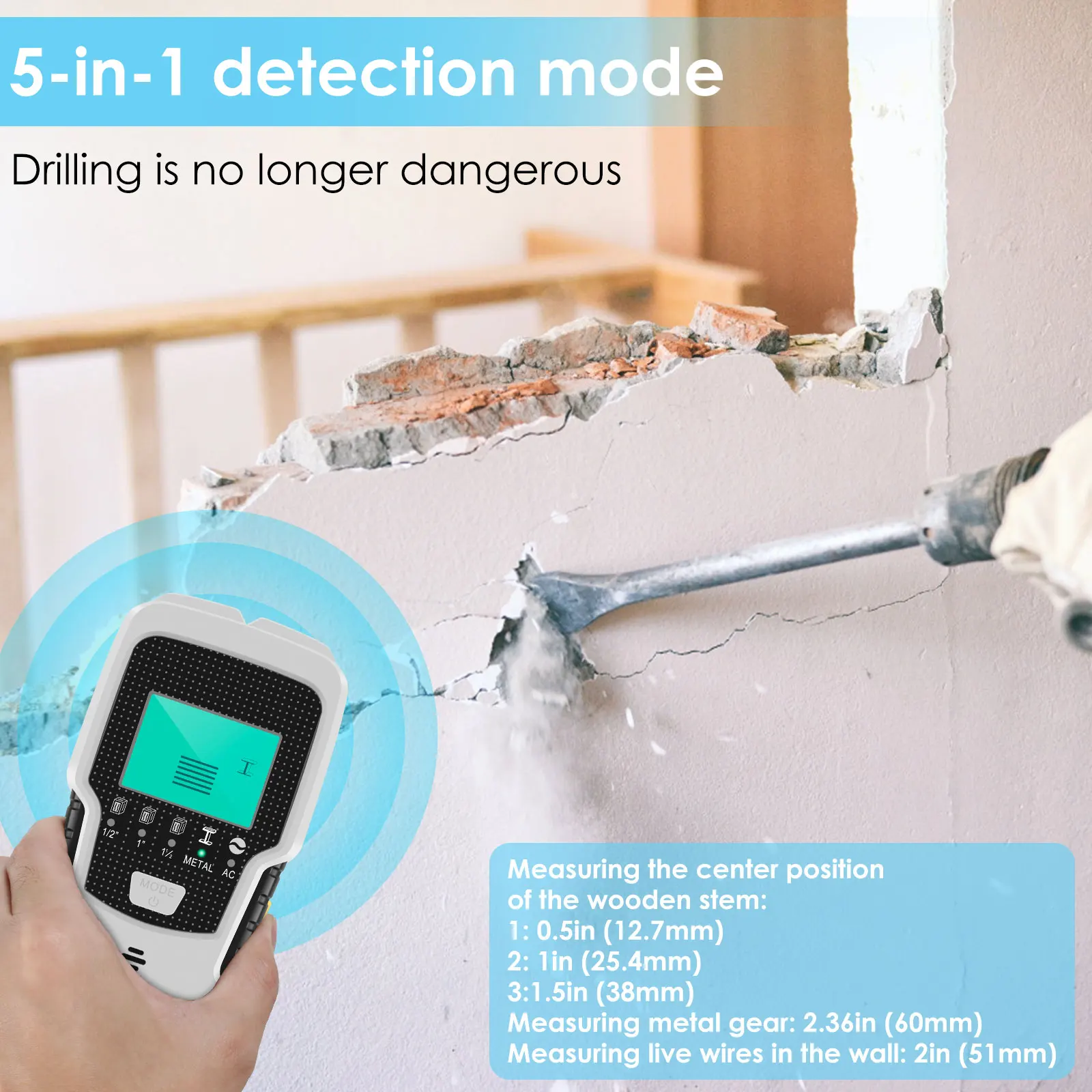 Stud Finder Wall Scanner 5 in 1 Precise Wall Wood Metal Stud Detector LED Display Stud Sensor Beam Finder Battery Operated Edge