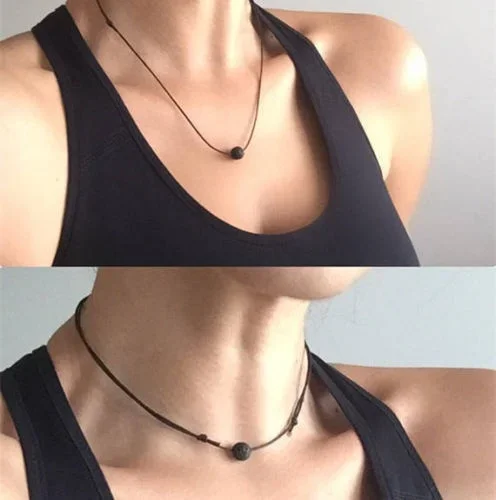 Charm 2024 New Black Lava Stone Necklaces Essential Oil Diffuser Rock Beads Pendant  For Men Women Chokers Jewelry Gift
