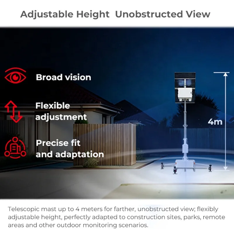 HiGUARD Off-Grid Solar Surveillance Tower 3.5m Galvanized Mast 72H Runtime Rapid Deployment Mobile CCTV System For Parking Lot