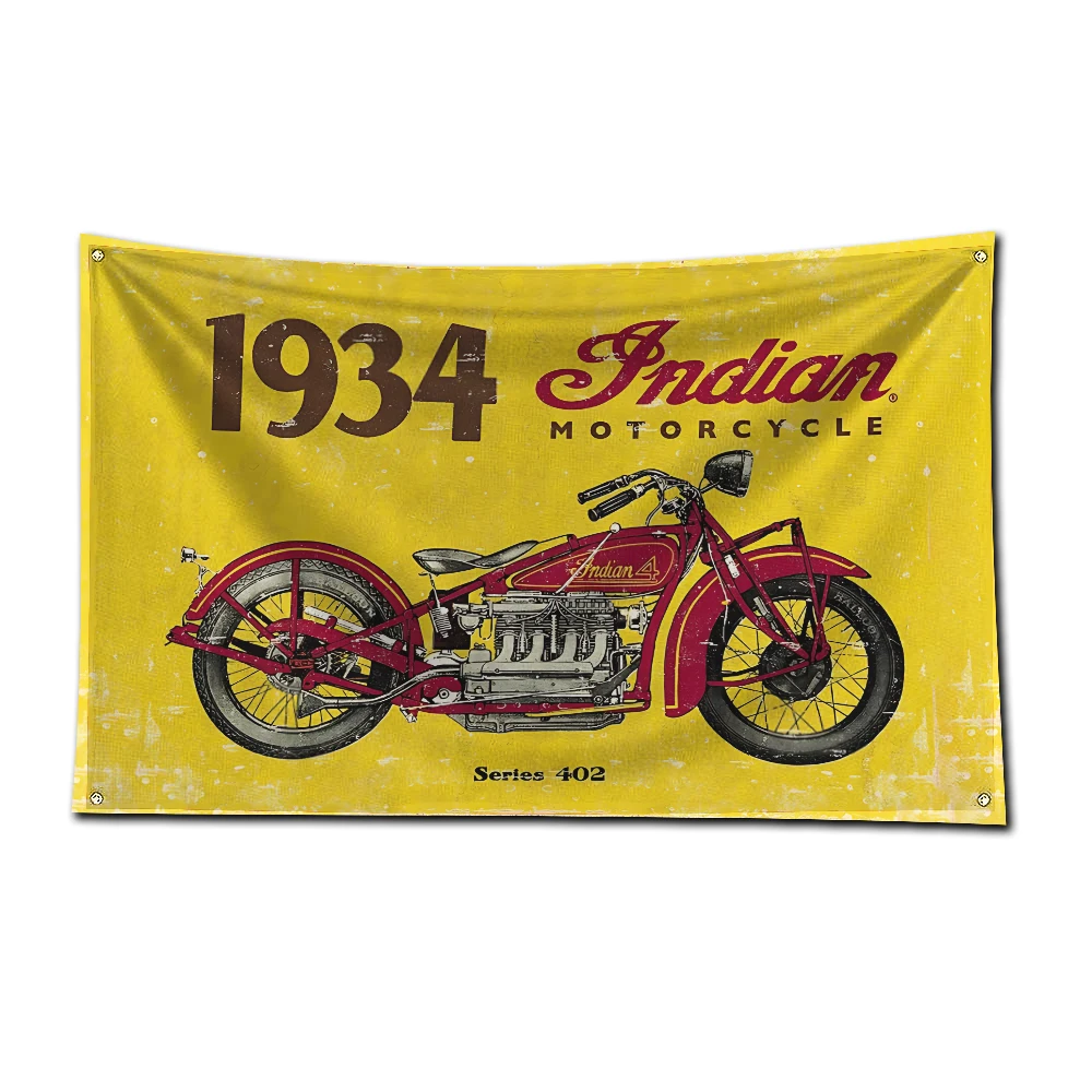 3x5 Ft Indian Motorcycle Racing Flag Polyester Digital Printing Banner for Garage Wall Art Out Door Decoration With Grommets