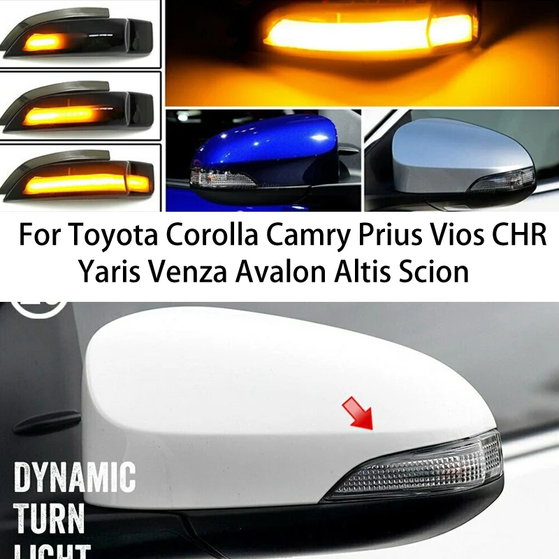 

For Toyota Corolla Camry Prius Vios CHR Yaris Venza Avalon Yellow LED Dynamic Car Turn Signal Light Blinker Sequential Lamp