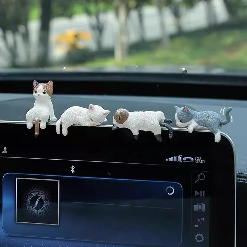 Cute Sleeping Cat Small Ornament Car Center Console Ornaments Prone Doll Home Cartoon Decoration Inside The Car Figurines