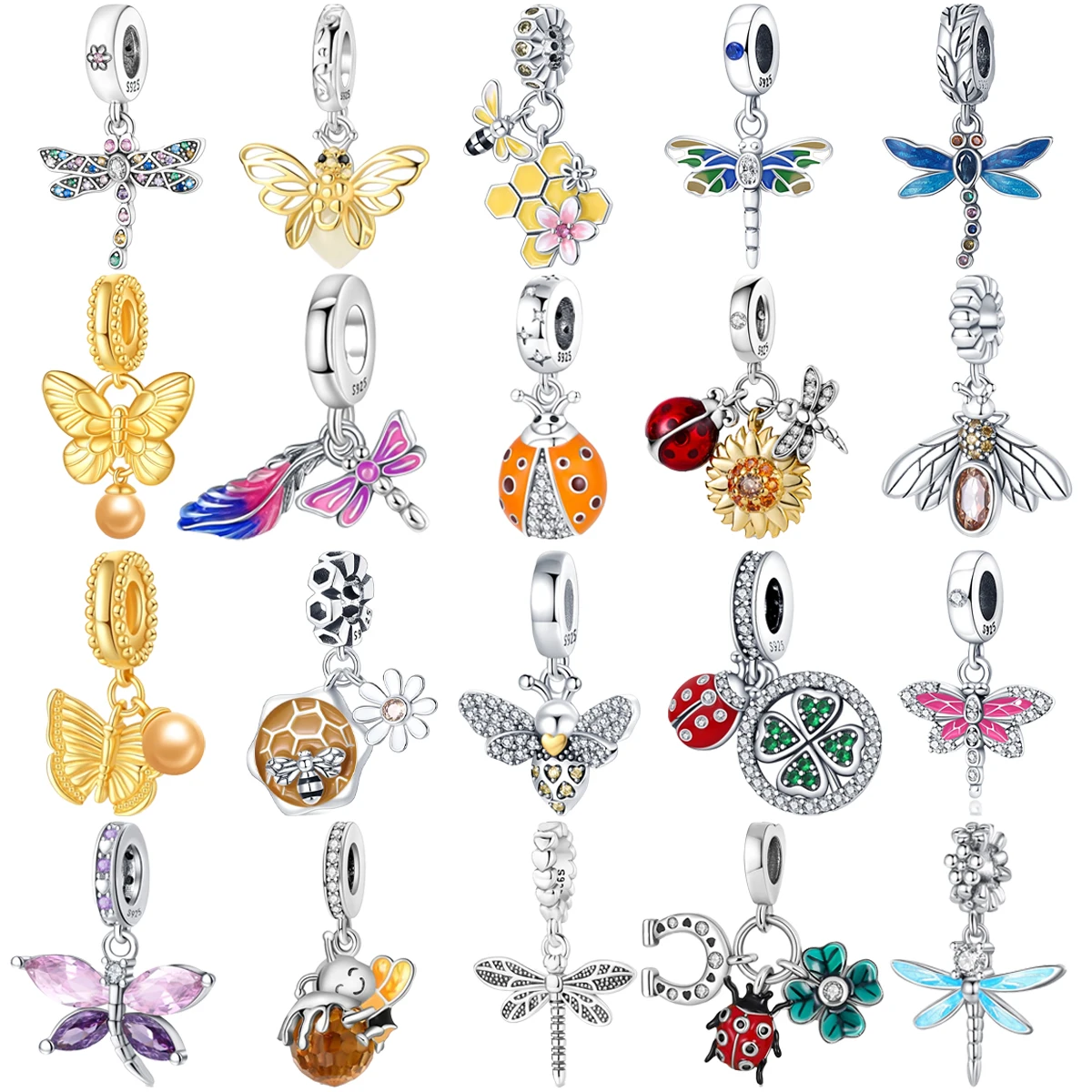 

Original 925 Charms Sterling Silver Dragonfly Ladybug Clover Butterfly Pendant for Pandora DIY Bracelet Ladies Jewelry Gift