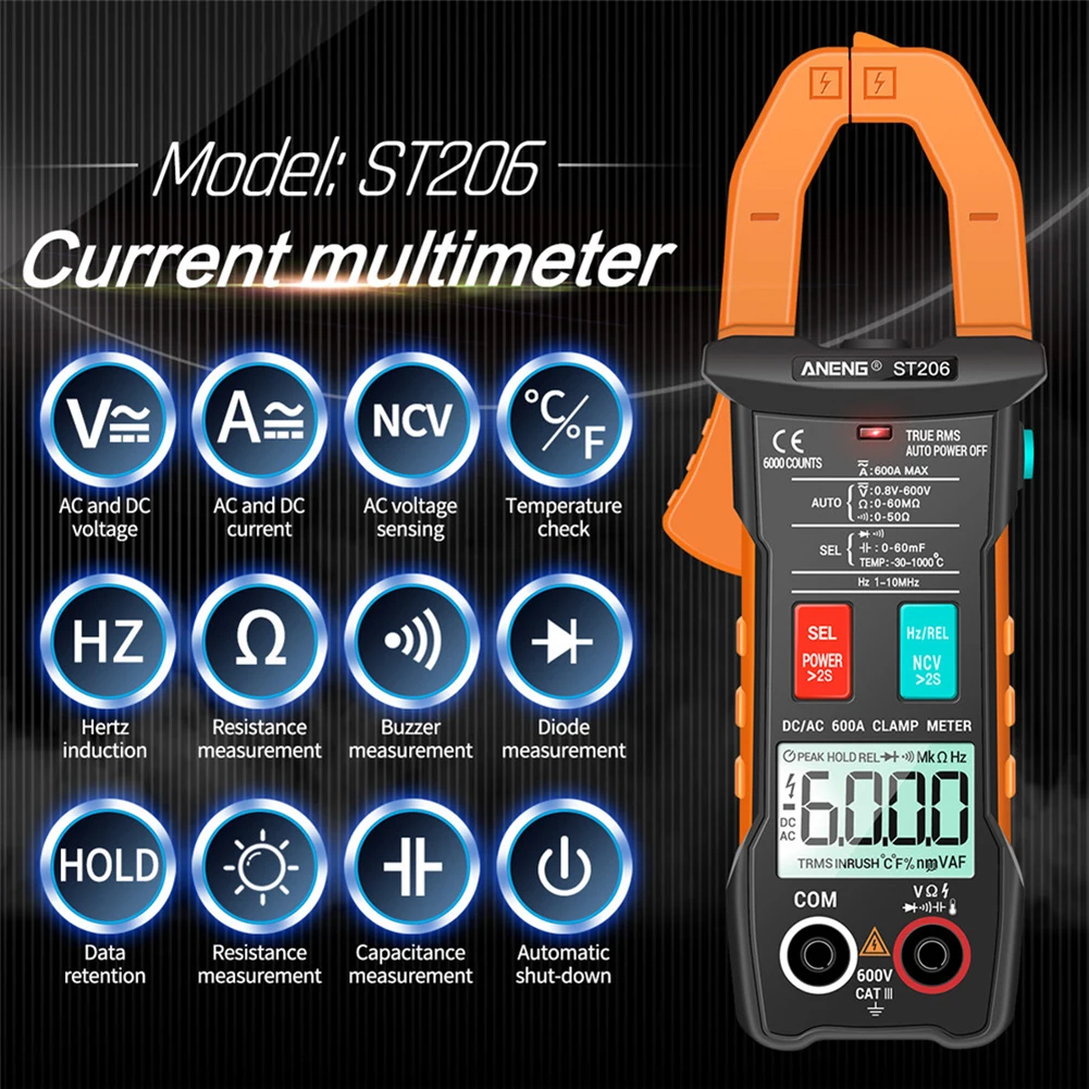 ST206 AC/DC Clamp Meter Auto Range Multifunctional Clamp Meter Measurement Tools