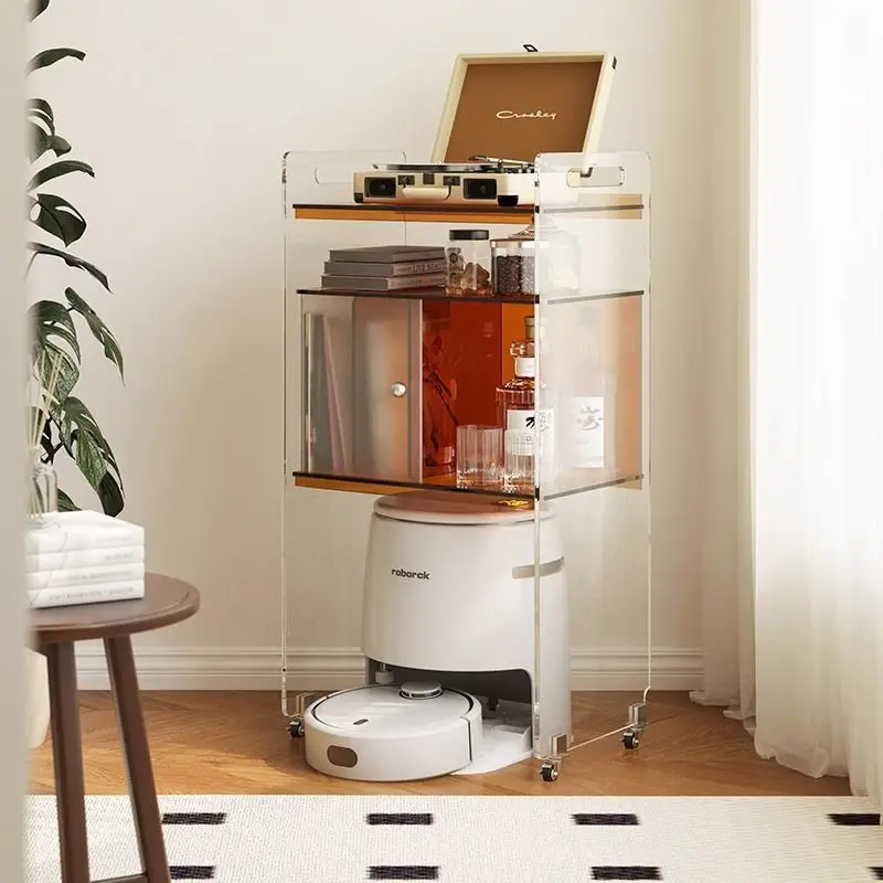 Acrylic sweeping robot, shelf, movable modern minimalist Narwal cabinet transparent, living room living room small side cabinet