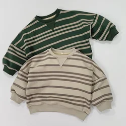 2024 New Spring Korean Style Children Clothing 1-6Yrs Kids Casual Loose T-shirt Baby Girls Boys T-shirt Stripe Cotton Pullover